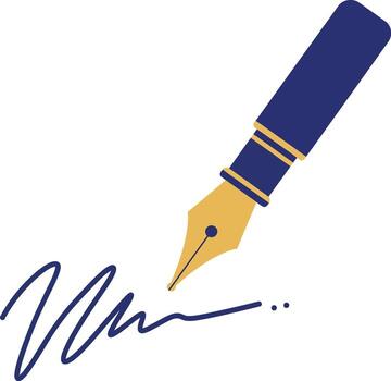 Fountain pen with gold nib signing signature in flat minimal style illustration vector