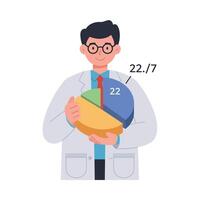 Male scientist holding colorful pie chart with mathematical elements illustration vector