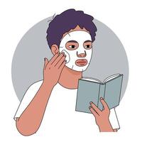 Person Applying Facial Mask While Reading Book Relaxing Skincare Routine Illustration vector