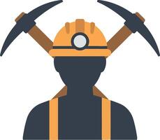 Miner with helmet and crossed pickaxes illustration in flat style for mining concept vector