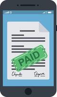 Digital invoice with paid stamp on smartphone screen flat design illustration vector