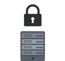 Server rack with security padlock symbol flat design minimal illustration vector