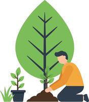 Man Planting Tree Illustration for Environmental Awareness and Nature Care vector