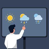 Weather forecast presentation with sun and rain clouds showing thunderstorm and rain illustration vector