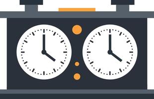 Classic black chess clock with twin white dials showing time in flat minimal style illustration vector