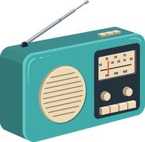 Retro green portable radio with antenna and tuner dials in flat style vintage illustration vector