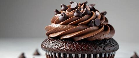 A chocolate cupcake with chocolate frosting and chocolate sprinkles photo