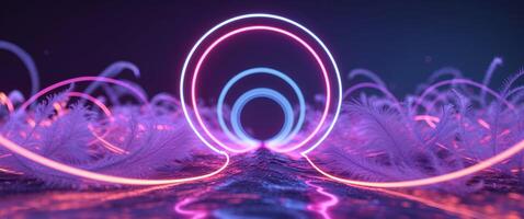 Abstract Swirling Neon Circles with Glowing Particles photo