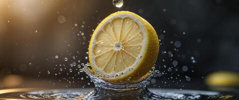 A Water Splash Effect on a Floating Lemon Slice photo