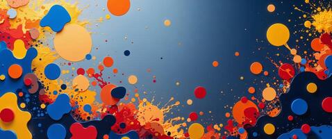 Abstract artwork of varied shapes and colors on a blue background photo