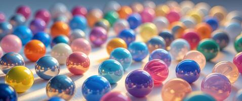 Colorful Marbles Arranged on Light Background with Space for Text and Creative Designs photo