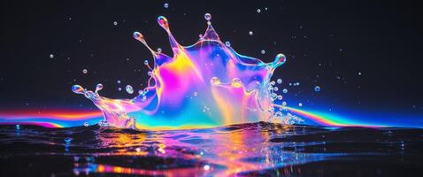 A holographic splash of prismatic colors dissolving into the void. photo