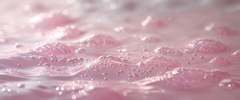 Pink Water Surface Texture with Ripples Bubbles Abstract Background for Skincare and Relaxation. photo