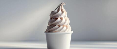 Delicious Soft Serve Ice Cream Swirl in Cup with Creamy Texture and Smooth Finish. photo