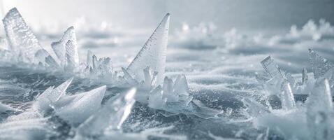 Ice crystals on the surface of water photo