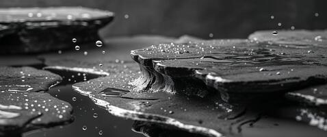 Abstract wet rock formation with water dripping and reflection photo