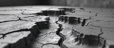 A miniature view where concrete cracks become vast canyons and f photo