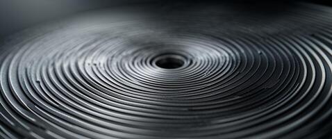 Circular brushed metal texture with radial lines creating a modern industrial background for design and technology applications showcasing metallic surface photo