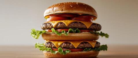 A large hamburger with cheese and lettuce photo