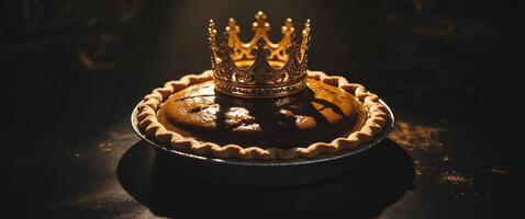 Regal Pie with Golden Crown in Dramatic Chiaroscuro Lighting. photo
