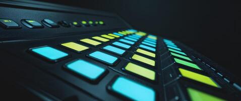 A close up of a keyboard with many different colored buttons photo