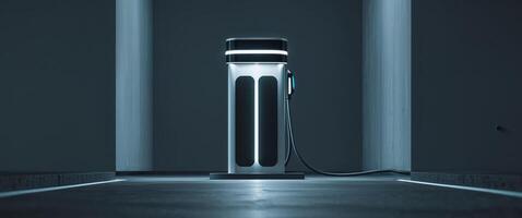 An electric vehicle charging station with an illuminated light fixture. photo