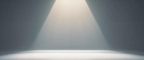 Experience a Grand Empty Stage Illuminated by a Powerful Spotlight Casting Dramatic Visual Impact Today. photo