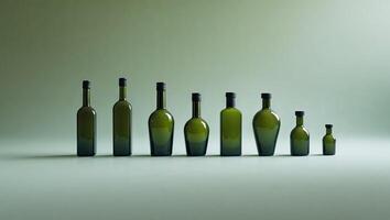 A row of green bottles with different sizes photo