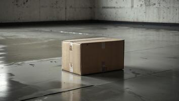 A cardboard box sitting on the floor in an empty room photo
