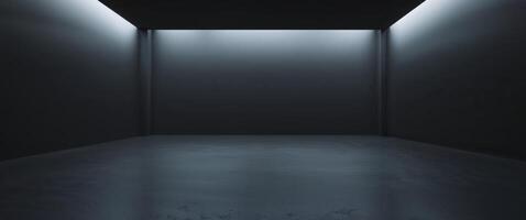 An empty room with a light coming from the ceiling photo