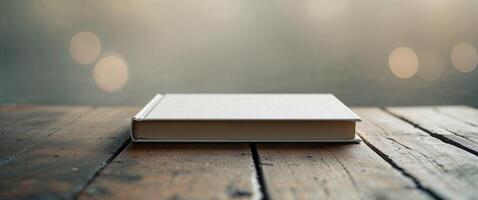 An open book sitting on a wooden table photo