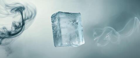 a frozen ice block with smoke in the background. photo