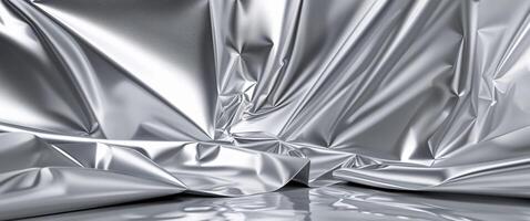 A close up of a silver fabric with a shiny surface photo