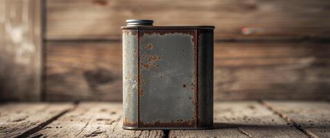 Rustic Vintage Tin Can with Copy Space for Product Presentation. photo