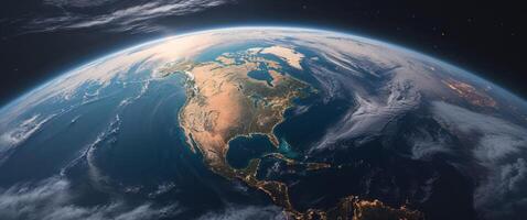 The earth from space, with the north america and the south america in the foreground photo