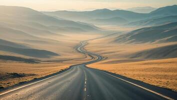 a view of a valley with a winding road in the middle of it photo