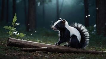 Skunk on Log in Forest at Dusk Wildlife Scene photo
