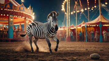 Zebra Running in Open Ground at Event Venue photo