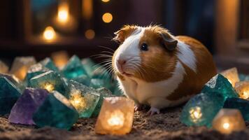 Guinea Pig Surrounded by Glowing Crystals photo