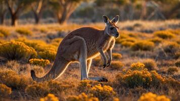 Kangaroo Standing in Field at Dusk Wildlife Scene photo