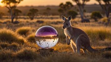 Marsupial Observing Reflective Sphere at Sunset photo