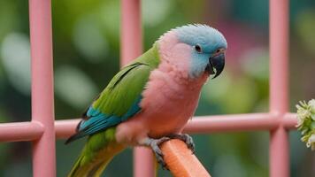 Parrot Perching Eating Carrot Outdoors Close-up photo