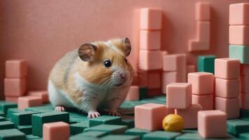 Cute Hamster Posing with Building Blocks Still Life photo