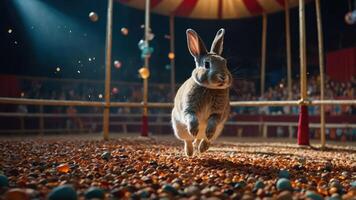 Rabbit Running in Arena Performance with Crowd and Stage Lighting photo