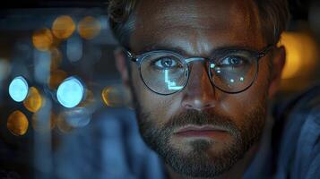 A man with glasses and beard looking at the camera photo
