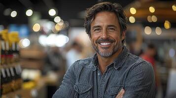 A man smiling in a store photo