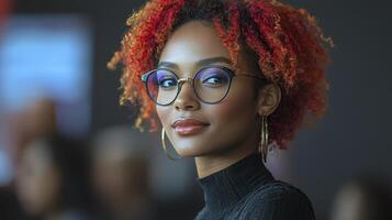 A woman with red hair and glasses photo