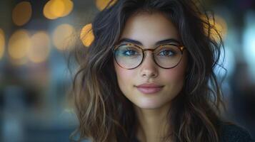 A woman with glasses and a black sweater photo