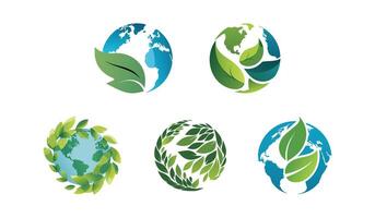 Earth and Leaf Icon Set for Ecology, Environment, or Sustainability Design Projects vector