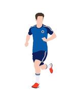 Flat art people and illustration, soccer player in blue running during a match vector
